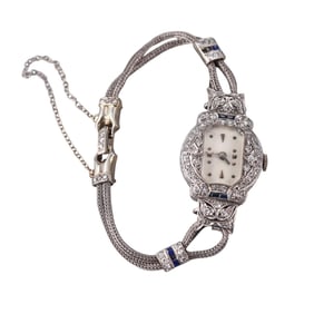 Art Deco Gold Diamond Sapphire Ladies Watch