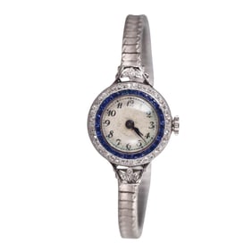 Art Deco Platinum Diamond Sapphire Ladies Watch