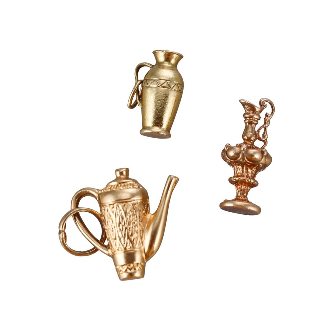 Vintage 14k Gold Amphora Goblet Charm Pendant Lot of 3: Metal : 14k Yellow Gold Designer : Not Signed Gemstone : None Measurements : Charms measure 18 x 10mm, 23 x 10mm, 21mm x 23mm. Marked: : 14k. Weight: : 13.1 grams C