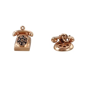 Vintage 14k Gold Rotary Dial Phone Charm Pendant Lot of 2
