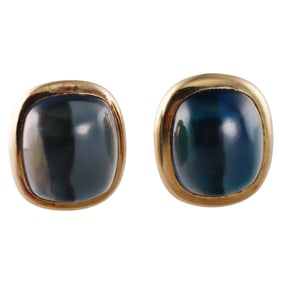 Laura Munder 94 ctw London Blue Topaz Gold Cabochon Earrings