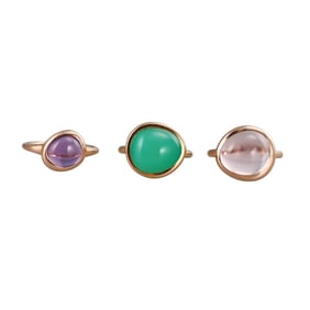 Fred Paris 18k Gold Quartz Chrysoprase Amethyst Ring Set of 3