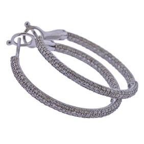 White Gold Inside Out Pave Diamond Hoop Earrings