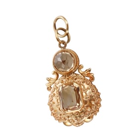 Antique 18k Gold Etruscan Beading Quartz Pendant