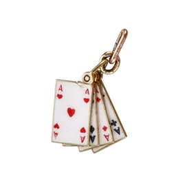 Vintage 18k Gold Enamel Playing Cards Charm