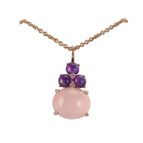 18k Gold Quartz Diamond Amethyst Pendant Necklace