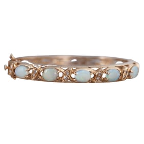 VIntage 14k Gold Opal Diamond Bangle Bracelet