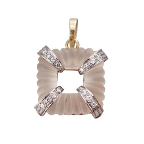 1980s 18k Gold Silver Frosted Crystal Diamond Pendant