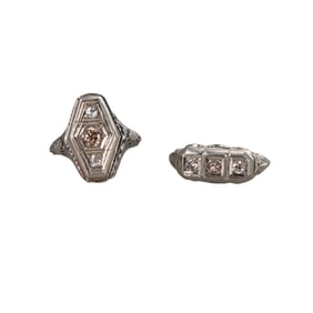 Art Deco Filigree 14k 18k Gold Diamond Ring Lot of 2