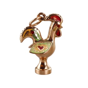 14k Gold Enamel Rooster Pendant Charm