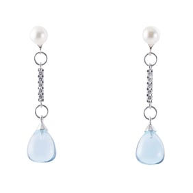 Mimi Milano Pearl Blue Topaz Gold Diamond Drop Earrings