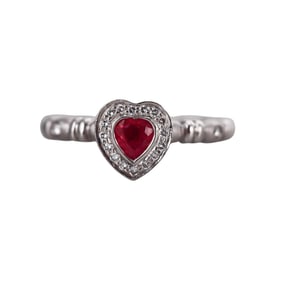 Platinum Diamond Ruby Heart Ring