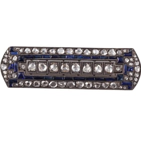 Antique Silver Gold Rose Cut Diamond Sapphire Brooch Pin