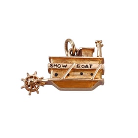 Vintage 14k Gold Steam Boat Charm Pendant
