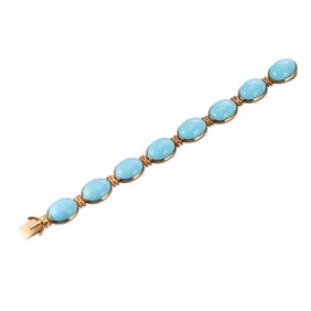 Vintage Retailed by Bvlgari Bulgari Persian Turquoise 18k Gold Bracelet