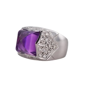 18k Gold Amethyst Diamond Ring