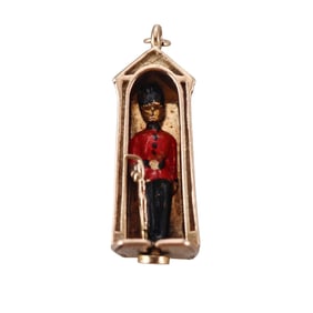 English 9k Gold Enamel Buckingham Palace Royal Guard Charm Pendant