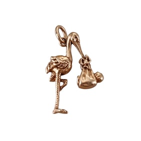 Vintage 14k Gold Stork with Babe Charm Pendant