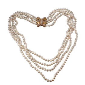 1980s 4 ctw Diamond Pearl Multi Strand Necklace