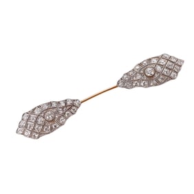 Antique Art Deco Platinum 18k Gold 5 ctw Diamond Jabot Pin
