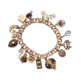 Vintage Gold Pearl Diamond Enamel Charm Bracelet