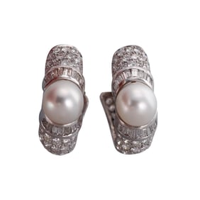 Platinum 5 ctw Diamond South Sea Pearl Hoop Earrings