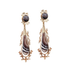 Antique Victorian 14k Gold Agate Drop Earrings