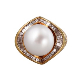 1980s 3.50ctw Diamond South Sea Pearl Cocktail Ring