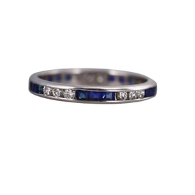 14k Gold Diamond Synthetic Sapphire Eternity Wedding Band Ring