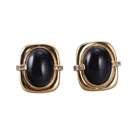 1980s 18k Gold Onyx Diamond Earrings