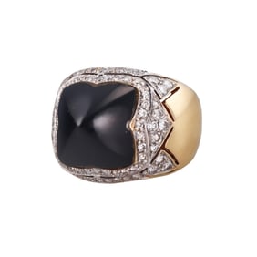18k Gold Onyx Diamond Ring
