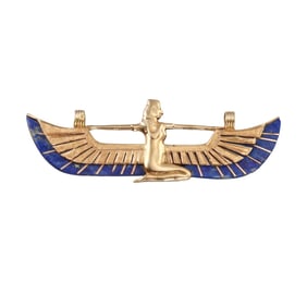 Egyptian Revival 18k Gold Cleopatra Wings Lapis Slide Pendant