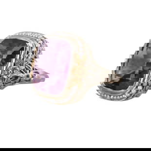 Art Deco Filigree 18k Gold Seed Pearl Amethyst Ornate Ring: Metal  : 18k White Gold  Designer  : Not Signed  Gemstone  : Seed pearls, Amethyst 14 x 12mm.  Measurements  : Ring size 5.5, top is 19mm x 18mm.  Marked:  : 18k.  Weight:  : 7.1 grams