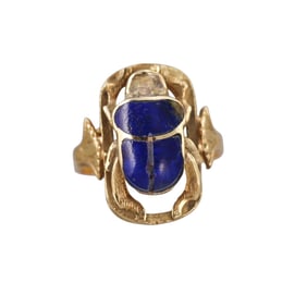 Antique 18k Gold Lapis Scarab Ring