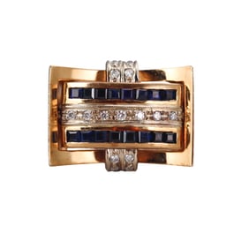 Retro 18k Gold Diamond Sapphire Ring