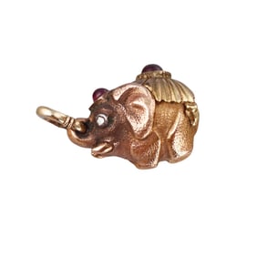 Antique Russian 14k Gold Diamond Elephant Pendant Charm