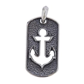 David Yurman Silver Maritime Anchor Dog Tag Pendant
