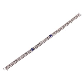 Art Deco Filigree 14k Gold Diamond Sapphire Bracelet