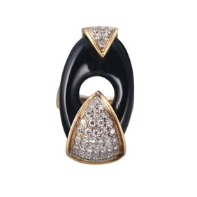 1980s 18k Gold Diamond Onyx Cocktail Ring