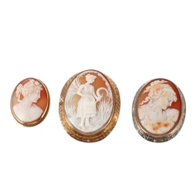 Antique Gold Cameo Brooch Pendant Lot of 3