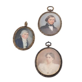 Antique Victorian Miniature Portrait Mourning Hair Locket Pendant Lot of 3