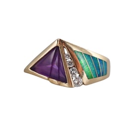 Kabana 14k Gold Opal Amethyst Ring