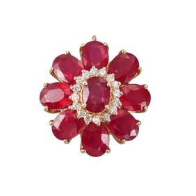 14k Gold 15ctw Ruby Diamond Flower Pendant