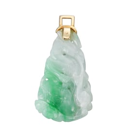 14k Gold Carved Jade Pendant