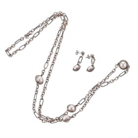 David Yurman Silver Figaro Pearl Necklace Earrings