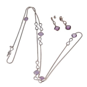 David Yurman Silver Amethyst Infinity Necklace Earrings