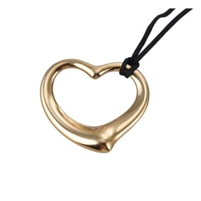 Tiffany & Co Elsa Peretti 18k Gold Open Heart Pendant Cord Necklace