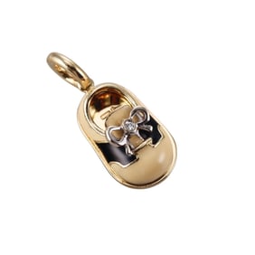 Aaron Basha 18k Gold Enamel Diamond Baby Shoe Pendant