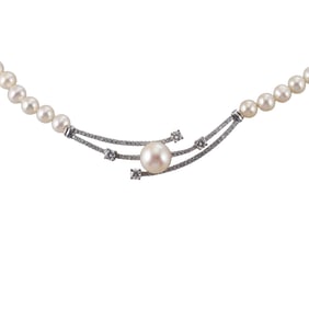 14k Gold Diamond Pearl Necklace