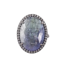 18k Blackened Gold Diamond Labradorite Ring